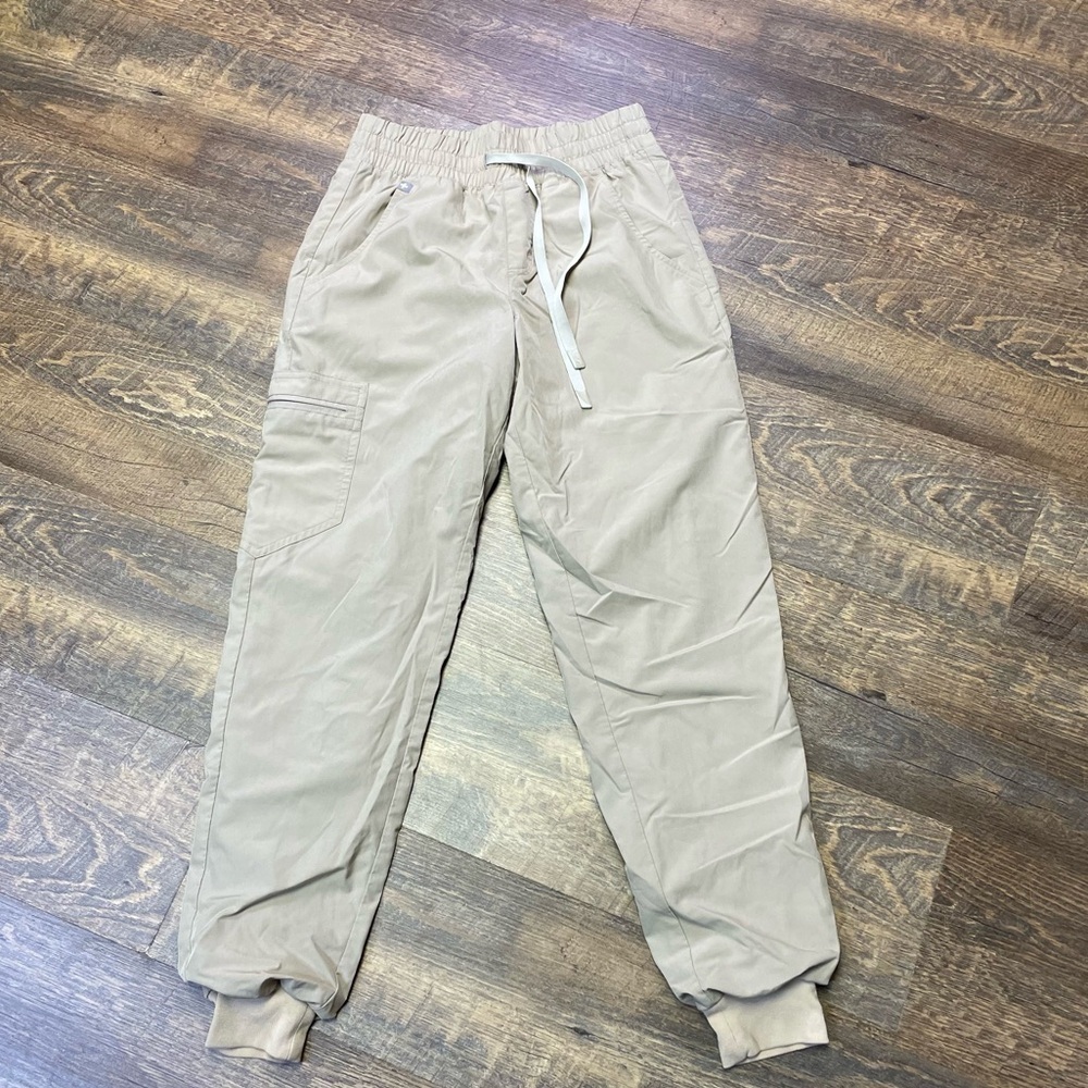 FIGS Zamora Fionlite Jogger Scrub Pants Women XS Light Oak Mesh Lined